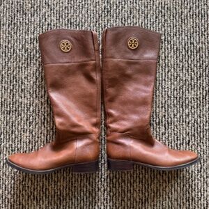Tory Burch Junction Camel Brown Tumble Leather Riding Boots Size 10M